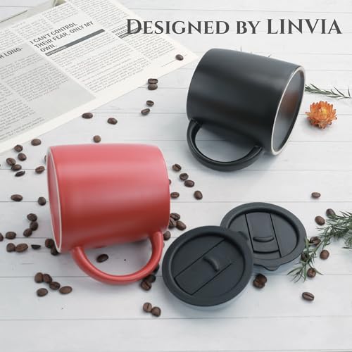 14 oz Ceramic Coffee Mug with Lid (Black)