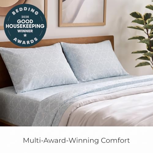 Iconic 4 Piece Microfiber Sheet Set (8561 Laced Sky Blue / Queen)