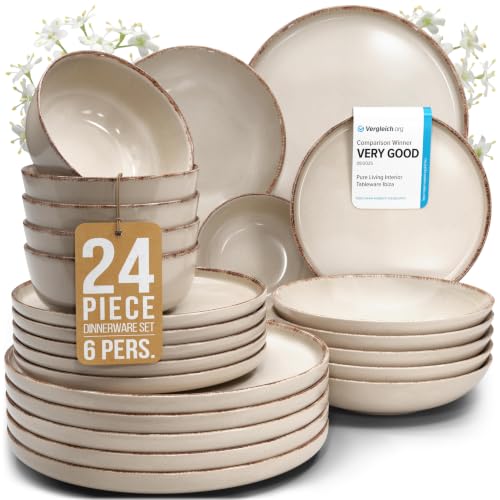 24 Piece Stoneware Dinnerware Set for 6 (Rustic / Beige / Set for 6 (24pcs))