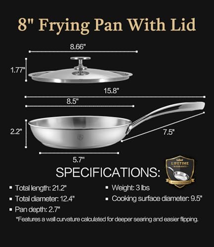 8 Inch 316 Stainless Steel Frying Pan with Lid (8 Inch)