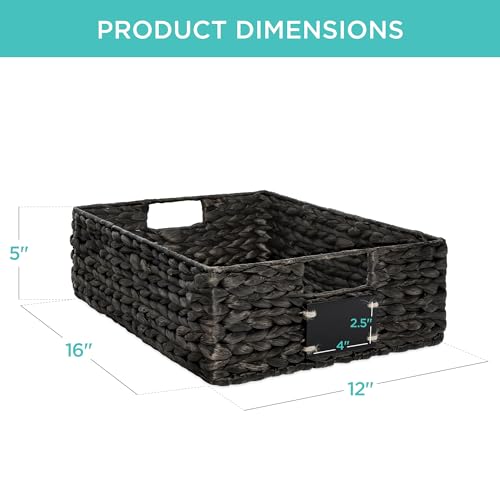 Set of 4 16x12in Large Water Hyacinth Pantry Baskets (12x16x5in / Black)