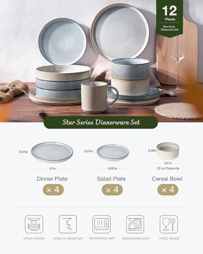 Star Stoneware Dinnerware Set (Cappuccino & Smoky Blue)