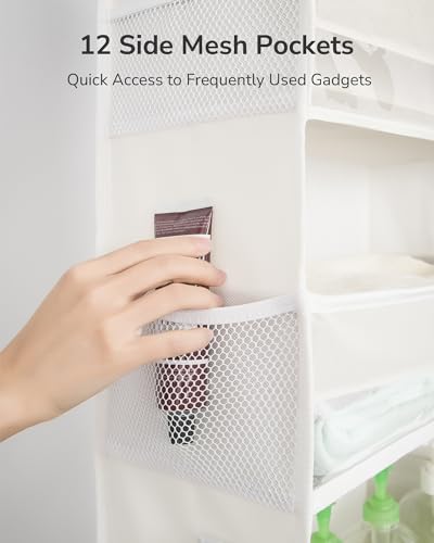 Over The Door Organizer with 6 Large Pockets 12 Side Pockets (Ivory / 1 Pack)