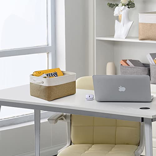Storage Basket for Shelves (White & Khaki / Medium -13.8Lx9.8Wx6.7H)