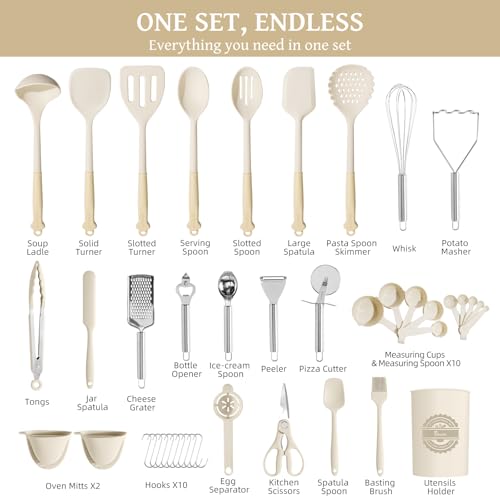 43 PCS Silicone Kitchen Utensils Set (Cream)