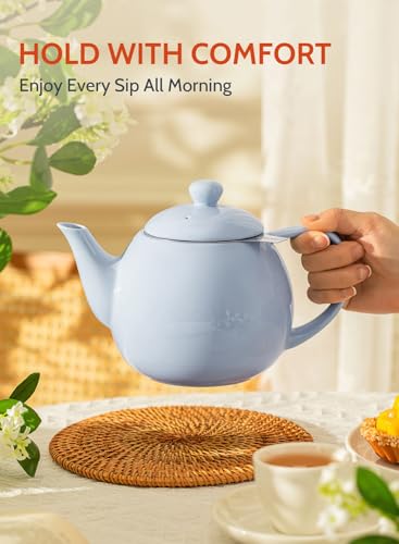 Teapot Porcelain Tea Pot with Stainless Steel Infuser (Lilac / 27oz (with infuser))