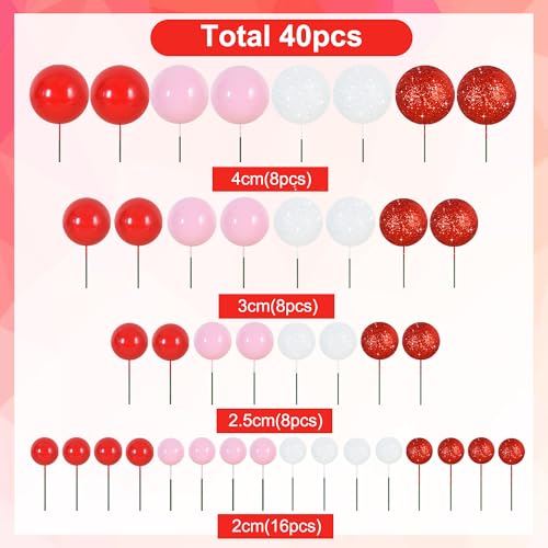 40 Pcs Foam Ball Cake Toppers with Sticks Mini Ball Cake Decorations for Birthdays (40 Count)