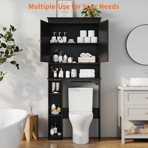 23.6 Inches Wide Toilet Rack with Over The Toilet Storage Cabinet (Black 30"w)