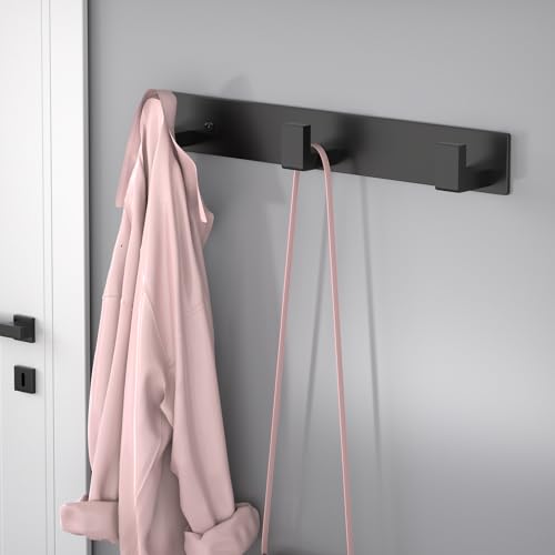 Stainless Steel Wall Coat Rack (Black / 3 "L" Hooks, 2PACK)