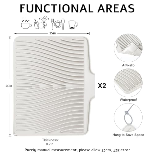 Silicone Dish Drying Mat for Kitchen Counter (Beige-2pcs / 20" x 15")