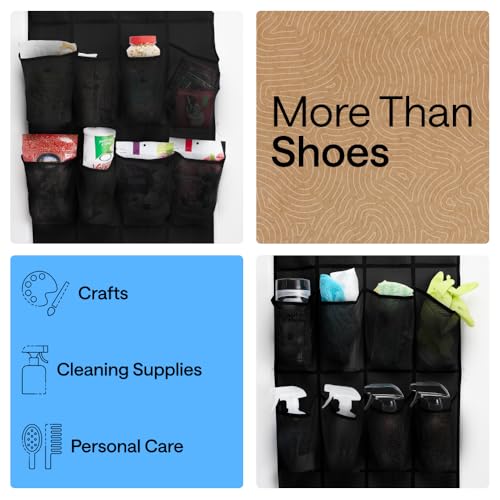 Over the Door Shoe Organizer (Black / 24 Extra Large Pockets/4 Hooks)