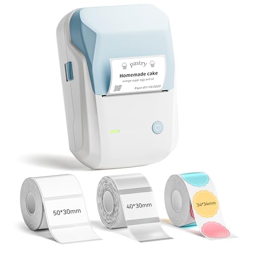 B1 Label Maker Machine with 3 Tapes (Light Blue / 1 Printer+3 Roll Labels)