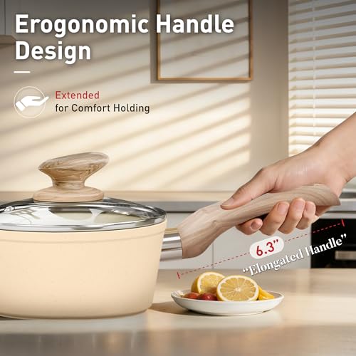 Kitchen Pots and Pans Set (Cream White / 12 Pcs Cookware Set)