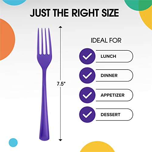 Purple Plastic Forks 200 Pieces Purple Forks Disposable Utensils Heavy Duty Plastic Cutlery Set Disposable Cutlery Sets Flatware Sets Silverware Set Party Supplies & Party Tableware (Purple / Forks)