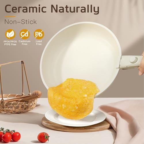 Pots and Pans Set Non Stick (Cream White / 17PCS-Standard)