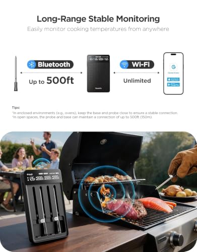 Smart Wireless Meat Thermometer Digital 4 Probes with App Alarm (4 Probe)