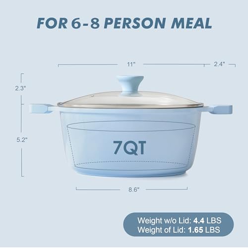 Ceramic Nonstick Stock Pot with Lid (7 Quart / Glacer Blue)