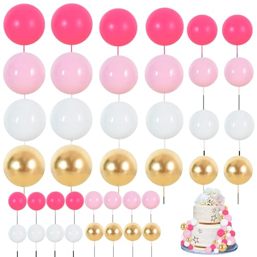 40 Pcs Foam Ball Cake Toppers with Sticks Mini Cake Decorations for Birthdays (40 Count)