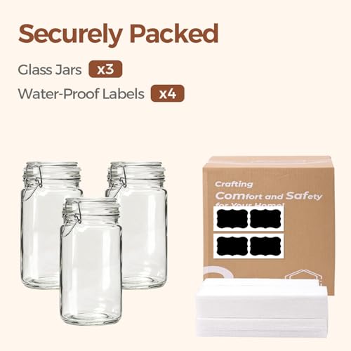 Glass Pantry Jars with Airtight Lids 34 oz 3 Pack Coffee Canisters (34 fl oz x 3)