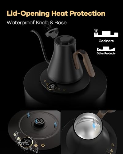 FLOW B9 Gooseneck Electric Kettle ±1°F Temperature Control (Goya Walnut)