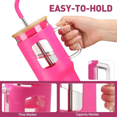 Glass Tumbler with Straw & Lid (Rose Red / 32 Ounces)