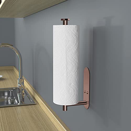 Adhesive Paper Towel Holder Under Cabinet Wall Mount for Kitchen Paper Towel (Rose Gold / 2 Pack)