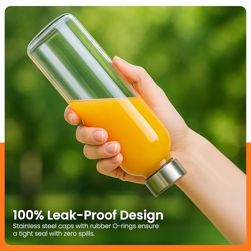 Clear Glass Bottles with Lids 18oz Water Bottles