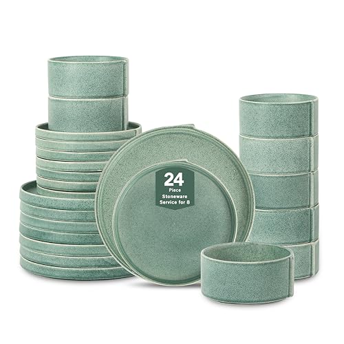 Bao 24 Piece Dinnerware Set Stoneware (Green / 24-Piece - Service for 8)