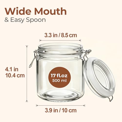 17 oz Overnight Oats Containers with Lids 6 Pack Wide Mouth (17 fl oz x 6 - Wide Mouth)