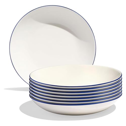 Cookware Set of 8 (8-Piece / White w/ Navy Rim)