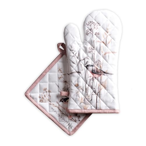 100% Cotton Oven Mitt & Pot Holder Set (058 - Meadow Florals - Brown / 7.5" x 13" & 8" x 8" (Oven Mitt & Pot Holder))