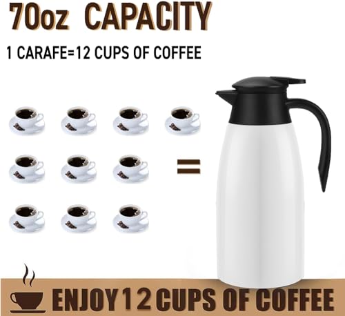 70oz Coffee Carafe Airpot Insulated Coffee Urn Stainless Steel Vacuum Thermal Pot Flask Dispenser for Coffee (White)