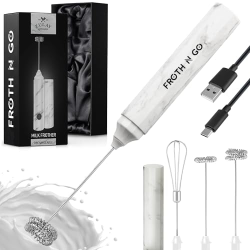 Zulay Froth N Go Milk Frother (Frosted Marble / Rechargeable Frother)