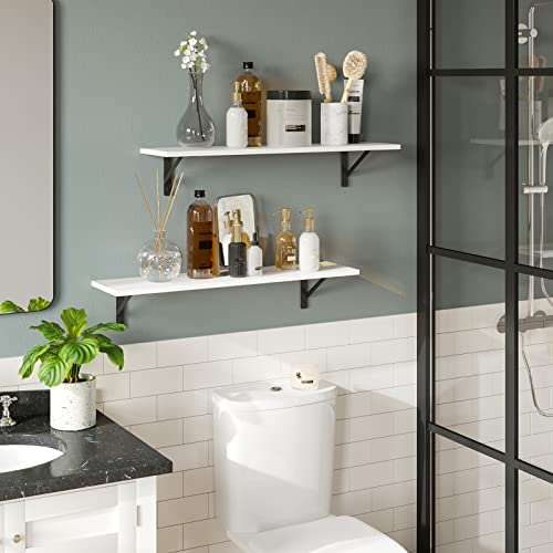 Wall Shelves 23.6" Long Floating Shelves with Metal Brackets (White / 23.6 Inch)