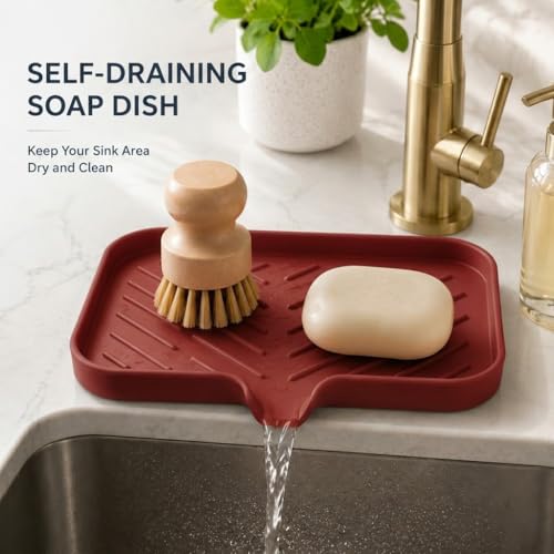 Silicone Soap Dish with Drain Spout (Red / M(9.6"×5.3"))