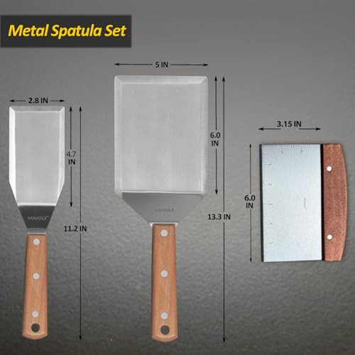 Stainless Steel Metal Spatula Set For Griddle (3" x 5", 5" x 6", 3" x 6")