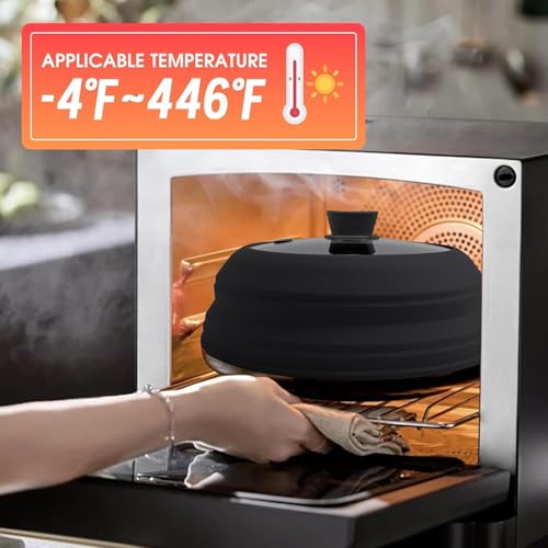 9.8 Inch Silicone & Glass Microwave Splatter Cover (Black / 9.8Inch)