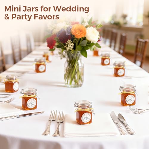 Square Glass Spice Jars 4 oz 12 Pack with Labels and Funnel Set (12 Count)