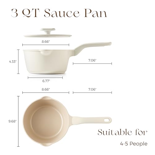 Ceramic Nonstick Saucepan with Lid (3 Quarts / Coconut White)