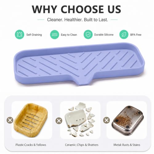 Silicone Soap Dish with Drain Spout (Light Purple / L(12"×4"))