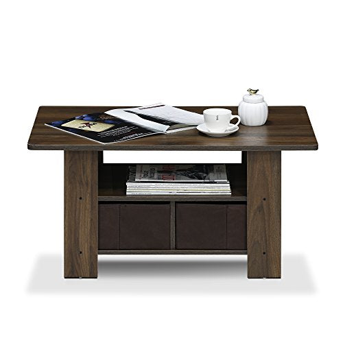 Andrey Coffee Table with Bin Drawer (Columbia Walnut/Dark Brown / 2 Bin)
