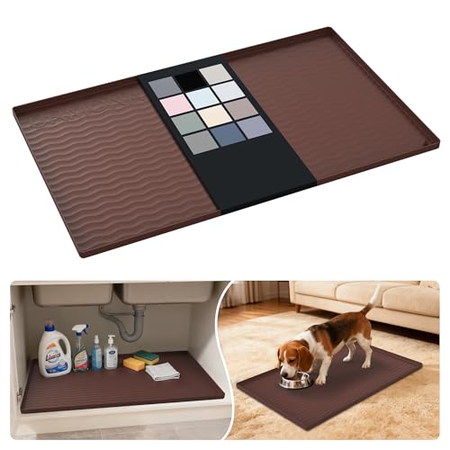 Waterproof Silicone Under Sink Mat 31'' x 19'' Shelf Liner for Kitchen and Bathroom (Brown / 19"W x 31"L)