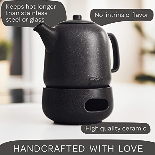 Design Tea Pot with Warmer (44 oz with warmer / Black)
