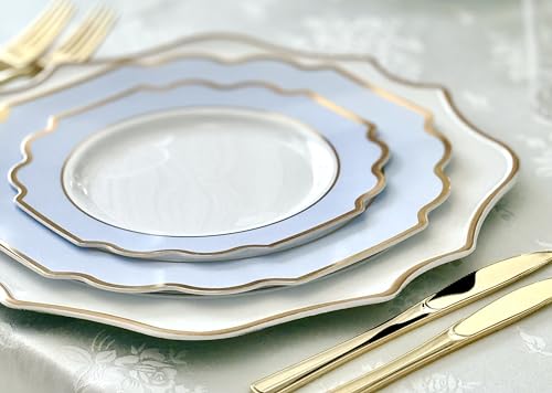 OCCASIONS FINEST 320 Piece Disposable Dinnerware Set for 40 Guests (320 Piece (40 Guest) / C. Imperial Blue & Gold)