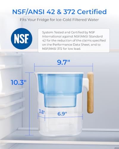 PT-04B 10-Cup Water Filter Pitcher with 4 Filters, NSF Certified (Classic Pitcher-4 Filters / Blue)