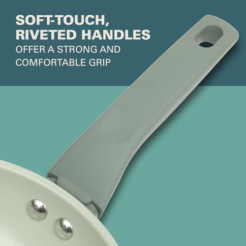 Barnsdall 10 Piece Premium PFA Free Ceramic Nonstick Pots and Pans Aluminum Induction Cookware Set W (8 & 9.5 Inches / Sage Green)