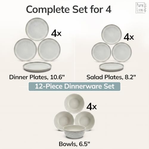 12 Piece Stoneware Dinnerware Set for 4 (Light / Beige / Set for 4 (12pcs))