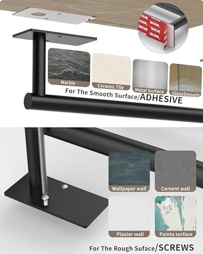 Black Paper Towel Holder Under Cabinet with 2 Hooks Self Adhesive
