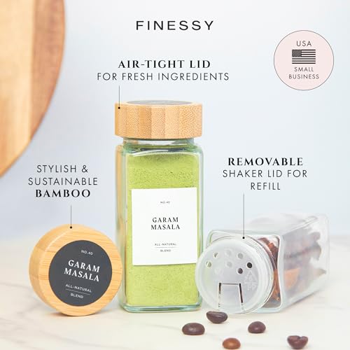 Thick Glass Spice Jars With Bamboo lids And Labels