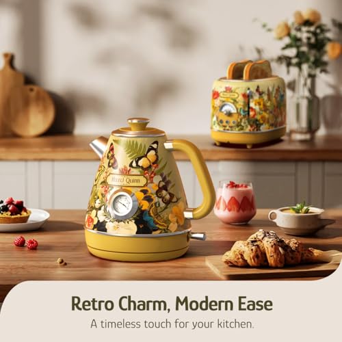 X Eduardo Recife Retro Electric Kettle with Thermometer (Floral Painted Design)
